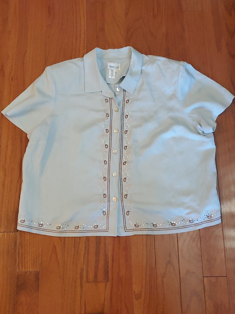 COLD WATER CREEK WOMENS TOP BLOUSE SIZE 22W Linen Blend Embroidered Sequins